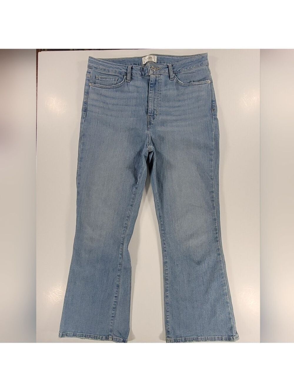 Frame Le Crop Mini Boot Blue Jeans Light Wash Ankle Stretch Womens 30 X 26L